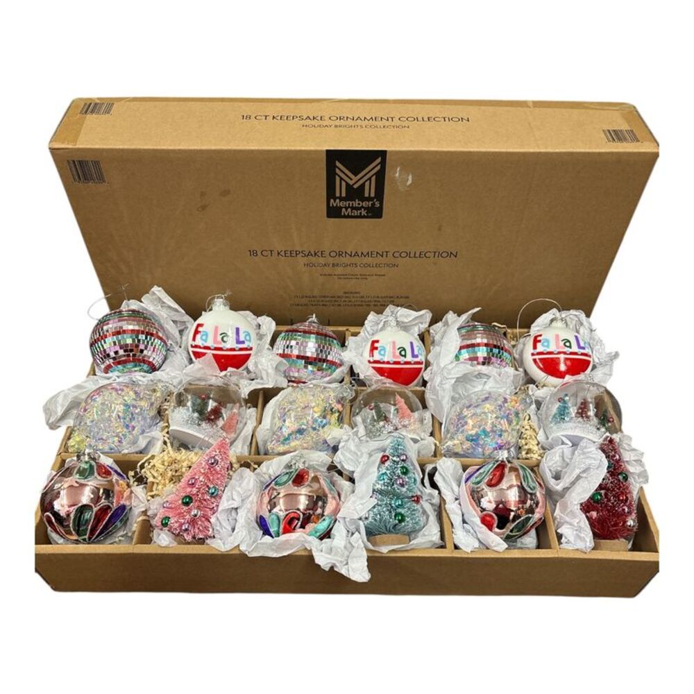 Member's Mark Holiday Keepsake Ornament Collection, 18 Piece - Holiday Brights
